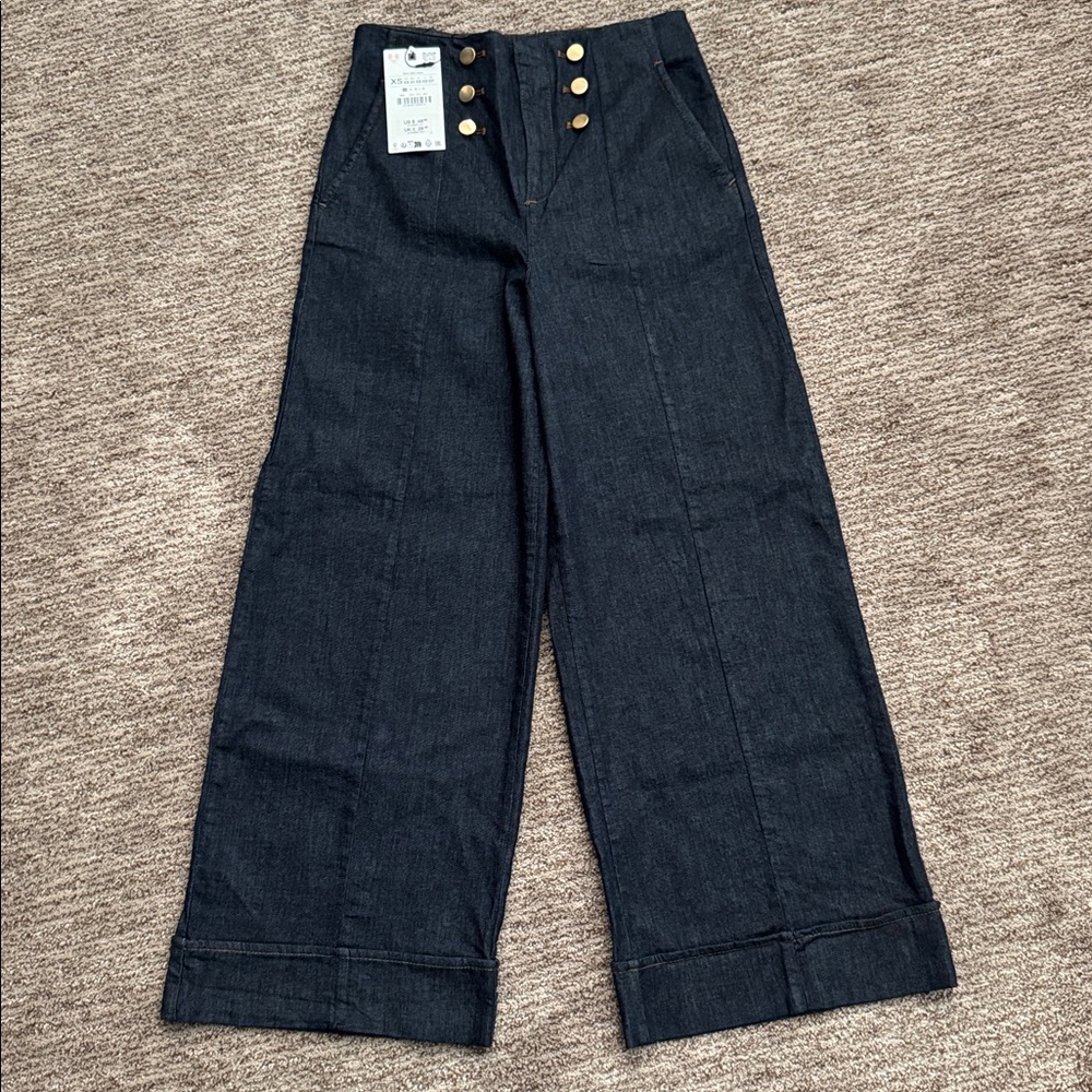 NWT Zara Dark Denim High rise wide leg jeans
